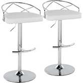 Charlotte Adjustable Swivel Bar Stool in Chrome & White Leatherette (Set of 2)